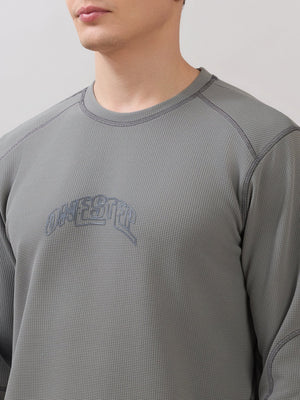Kinoia - Onstep Printed Contrast-Stitch Relaxed Sweatshirt - Grey - Espanshe
