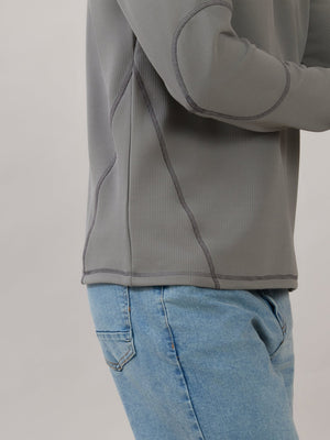 Kinoia - Onstep Printed Contrast-Stitch Relaxed Sweatshirt - Grey - Espanshe