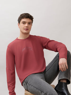 Kinoia - Onstep Printed Contrast-Stitch Relaxed Sweatshirt - Raspberry Rose - Espanshe