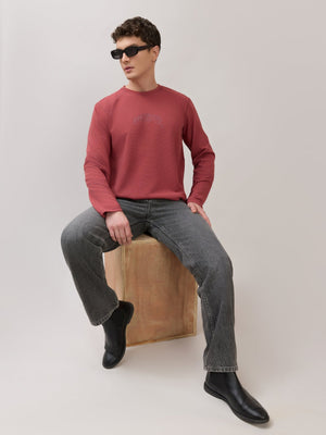 Kinoia - Onstep Printed Contrast-Stitch Relaxed Sweatshirt - Raspberry Rose - Espanshe
