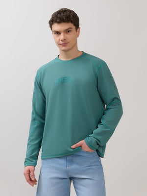 Kinoia - Onstep Printed Contrast-Stitch Relaxed Sweatshirt - Teal Blue - Espanshe