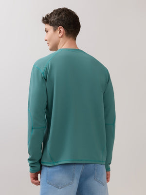 Kinoia - Onstep Printed Contrast-Stitch Relaxed Sweatshirt - Teal Blue - Espanshe