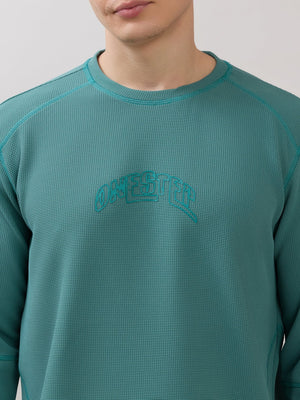 Kinoia - Onstep Printed Contrast-Stitch Relaxed Sweatshirt - Teal Blue - Espanshe