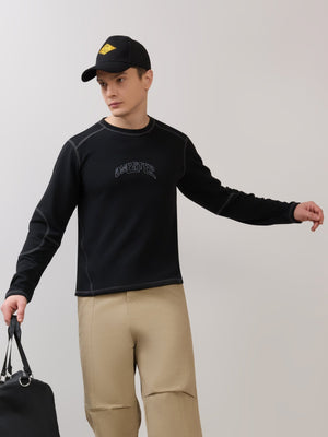 Kinoia - Onstep Printed Contrast-Stitch Relaxed Sweatshirt - Black - Espanshe