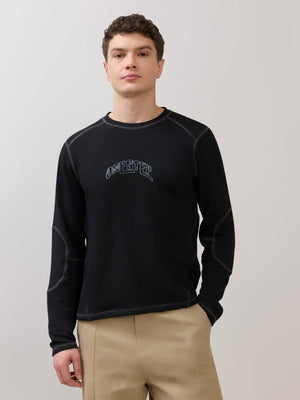 Kinoia - Onstep Printed Contrast-Stitch Relaxed Sweatshirt - Black - Espanshe