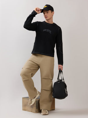 Kinoia - Onstep Printed Contrast-Stitch Relaxed Sweatshirt - Black - Espanshe