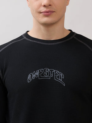 Kinoia - Onstep Printed Contrast-Stitch Relaxed Sweatshirt - Black - Espanshe