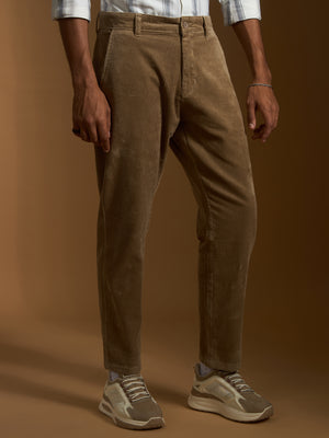 men's corduroy crop trouser in peanut brown