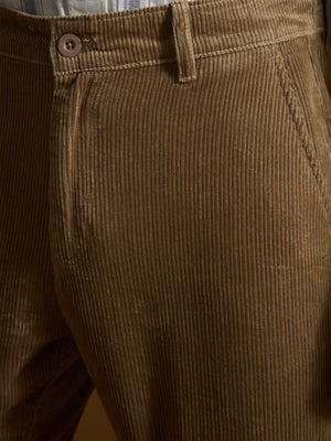 men's corduroy crop trouser in peanut brown