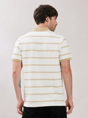 Rusel - Camel Striped Half Zip Regular Polo T-Shirt - Espanshe