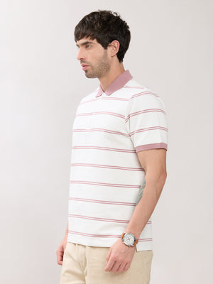 Rusel - Pink Striped Half Zip Regular Polo T-Shirt - Espanshe