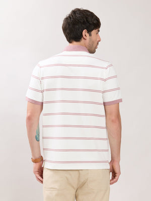 Rusel - Pink Striped Half Zip Regular Polo T-Shirt - Espanshe