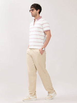 Rusel - Pink Striped Half Zip Regular Polo T-Shirt - Espanshe