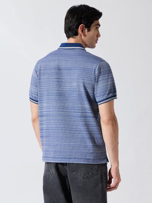 Rusel - Blue Striped Half Zip Regular Polo T-Shirt - Espanshe