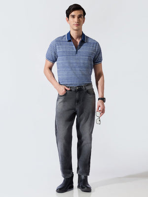 Rusel - Blue Striped Half Zip Regular Polo T-Shirt - Espanshe