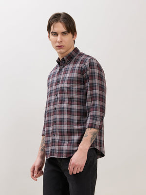 Sanana - Melange Checks Shirt - Maroon - Espanshe