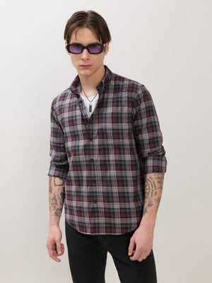 Sanana - Melange Checks Shirt - Maroon - Espanshe