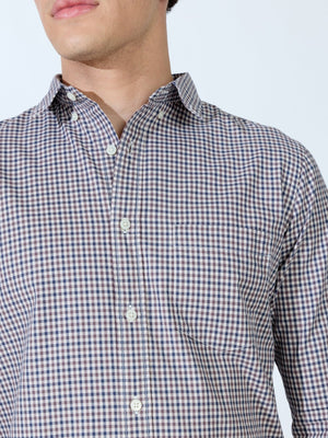 Saran - Turkish Fit Mini Checks Shirt - Brown - Espanshe