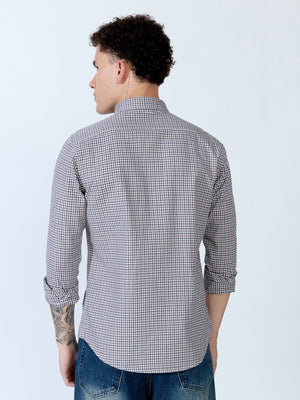 Saran - Turkish Fit Mini Checks Shirt - Brown - Espanshe
