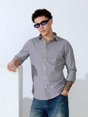 Saran - Turkish Fit Mini Checks Shirt - Brown - Espanshe