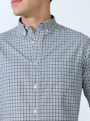Saran - Turkish Fit Mini Checks Shirt - Light Green - Espanshe
