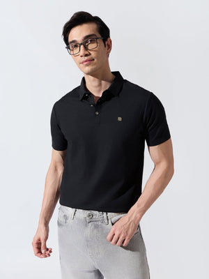 Solaris Bloom - Black Regular Fit Polo T-Shirt - Espanshe
