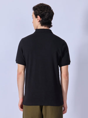 Todo - Jacquard Half-Zip Polo T-Shirt – Black - Espanshe