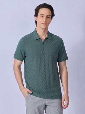 Todo - Jacquard Half-Zip Polo T-Shirt – Green - Espanshe