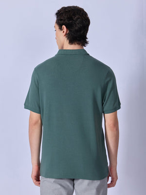 Todo - Jacquard Half-Zip Polo T-Shirt – Green - Espanshe