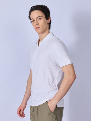 Todo - Jacquard Half-Zip Polo T-Shirt – White - Espanshe