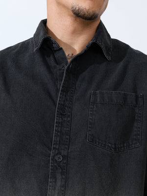 Vapor Wave - Ombre Denim Shirt - Black - Espanshe