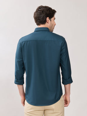 Vosha - Relaxed Fit Plain Shirt - Teal Blue - Espanshe
