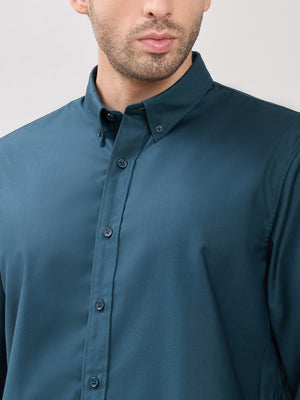 Vosha - Relaxed Fit Plain Shirt - Teal Blue - Espanshe