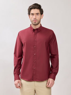 Vosha - Relaxed Fit Plain Shirt - Maroon - Espanshe