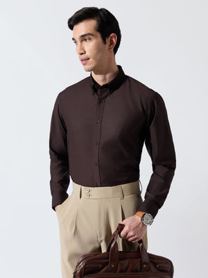 Vosha - Relaxed Fit Plain Shirt - Dark Brown - Espanshe