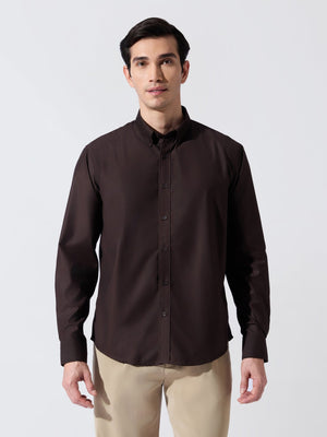 Vosha - Relaxed Fit Plain Shirt - Dark Brown - Espanshe