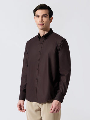 Vosha - Relaxed Fit Plain Shirt - Dark Brown - Espanshe