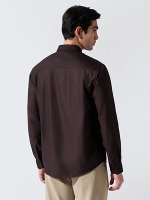 Vosha - Relaxed Fit Plain Shirt - Dark Brown - Espanshe