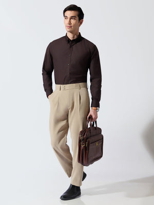 Vosha - Relaxed Fit Plain Shirt - Dark Brown - Espanshe