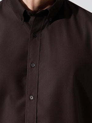 Vosha - Relaxed Fit Plain Shirt - Dark Brown - Espanshe