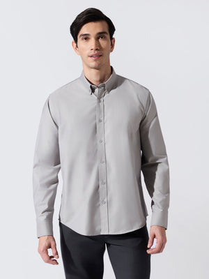 Vosha - Relaxed Fit Plain Shirt - Light Grey - Espanshe