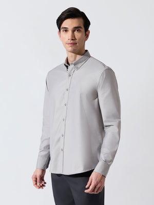 Vosha - Relaxed Fit Plain Shirt - Light Grey - Espanshe