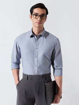 Vosha - Relaxed Fit Plain Shirt - Airforce Blue - Espanshe