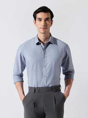 Vosha - Relaxed Fit Plain Shirt - Airforce Blue - Espanshe