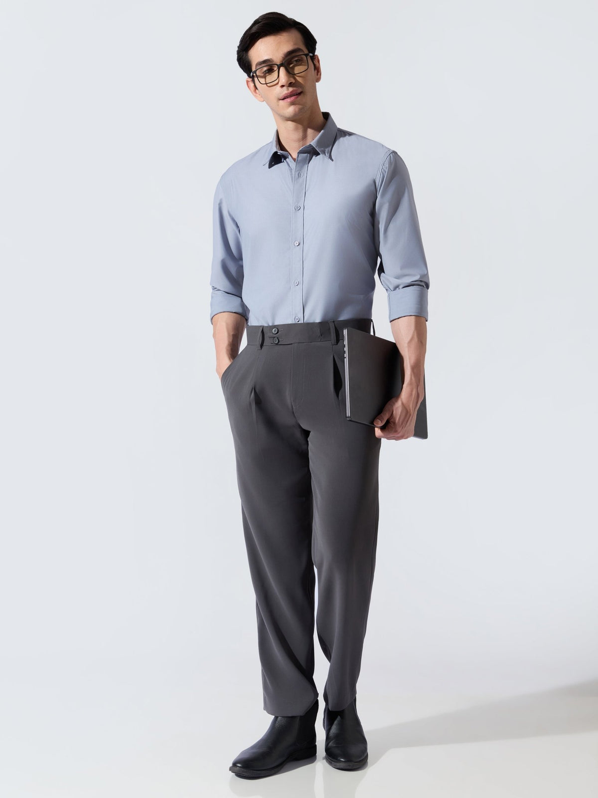 Vosha - Relaxed Fit Plain Shirt - Airforce Blue - Espanshe