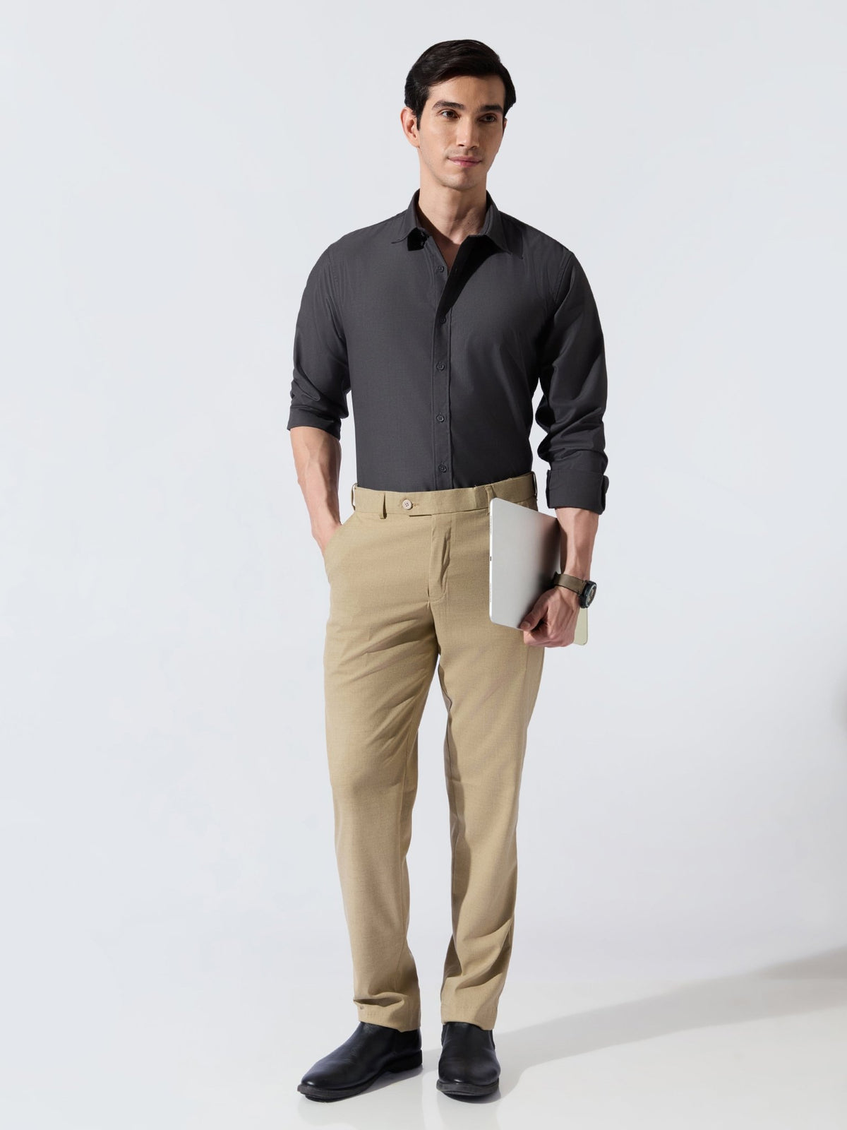 Vosha - Relaxed Fit Plain Shirt - Dark Grey - Espanshe