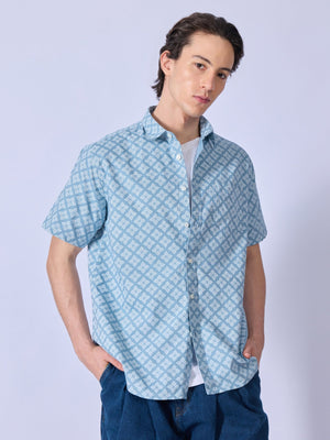 Vovomo - Half Sleeve Printed Shirt - Steel Blue - Espanshe