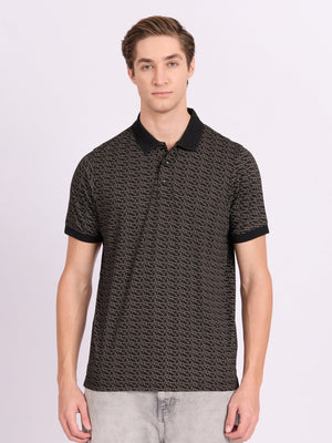 Xokeia - Regular Printed Polo T-Shirt - Black - Espanshe