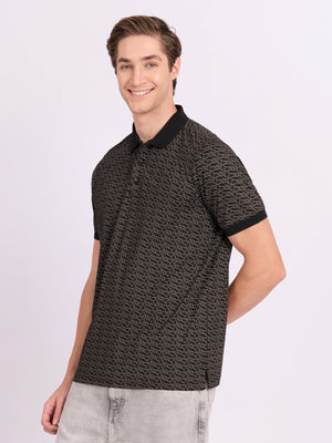 Xokeia - Regular Printed Polo T-Shirt - Black - Espanshe