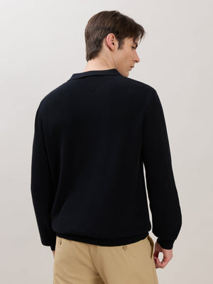 Xosio-1 - Regular Knitted Polo Sweater - Black - Espanshe